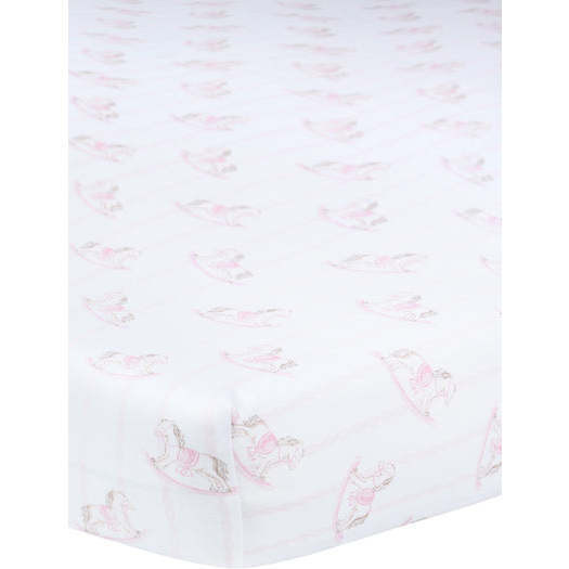 Pink Rocking Horse Crib Sheets,Pink | Maisonette