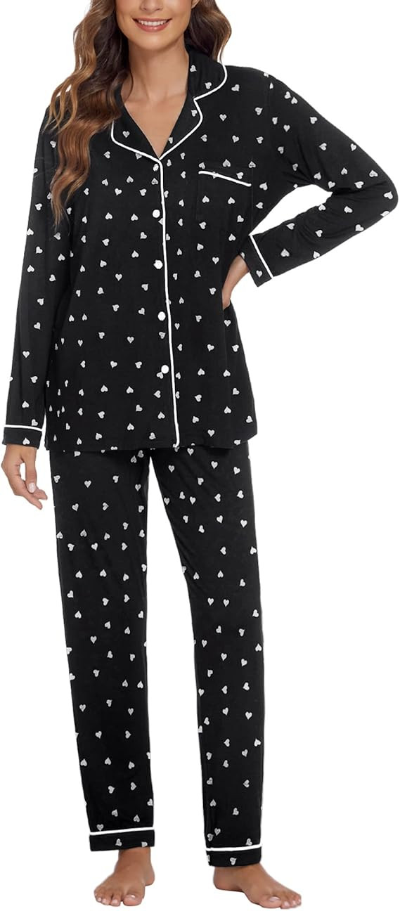 Ekouaer Pajamas Set Women Long Sleeve Button Down Shirt Flannel Sleepwear 2 Piece Warm Pjs Soft W... | Amazon (US)