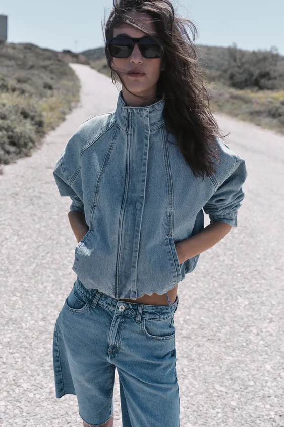 Z1975 HIGH-NECK DENIM BOMBER JACKET | Zara UK