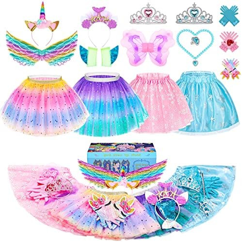 Little Girls Dress Up Costume Set, Fairy and Mermaid Princess Dress Up Clothes Pretend Play Costu... | Amazon (US)