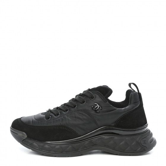 CHANEL Nylon Suede Calfskin CC Sneakers 38.5 Black | Fashionphile