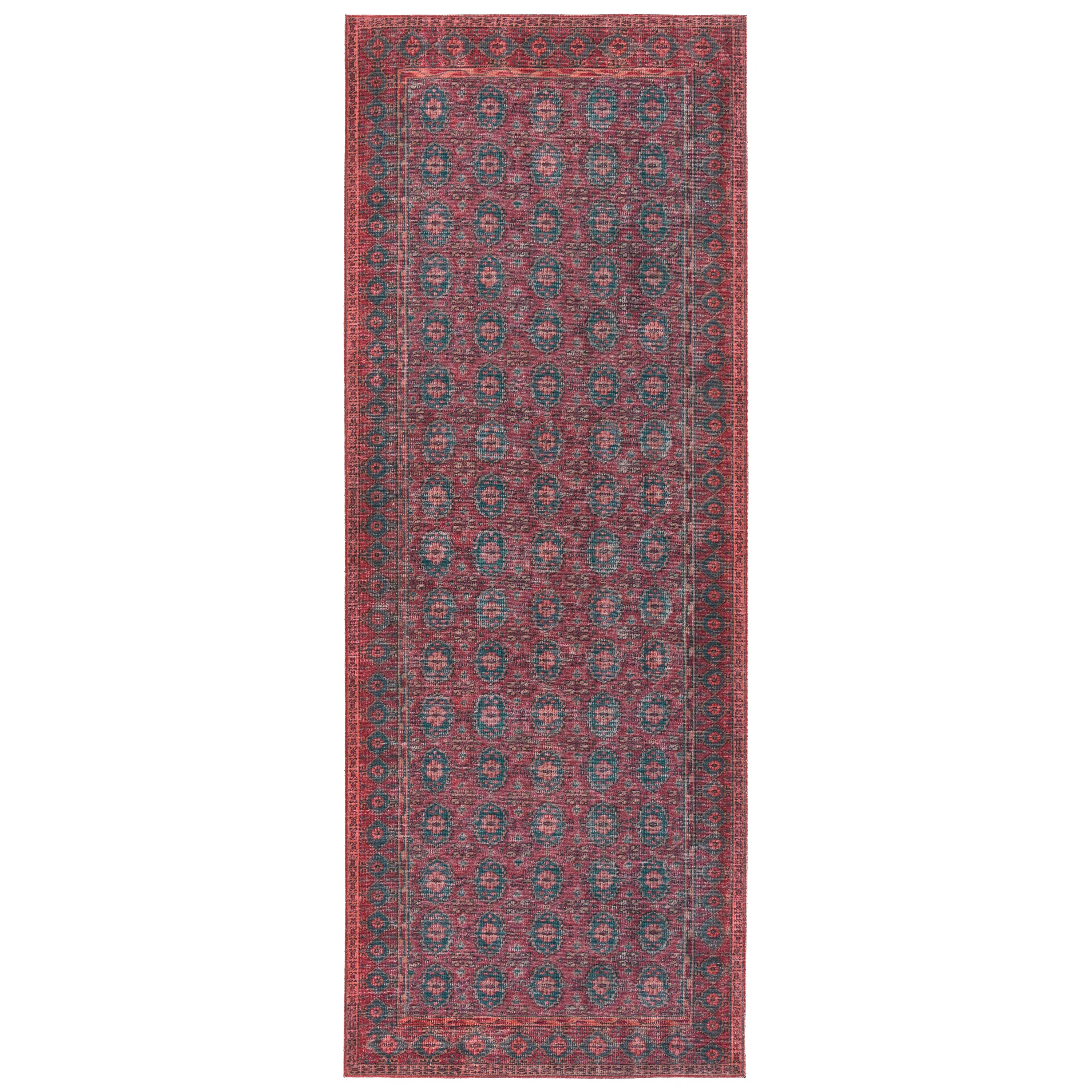Machine Washable Kalinar Damask Dark Red/ Blue Rug | Wayfair North America