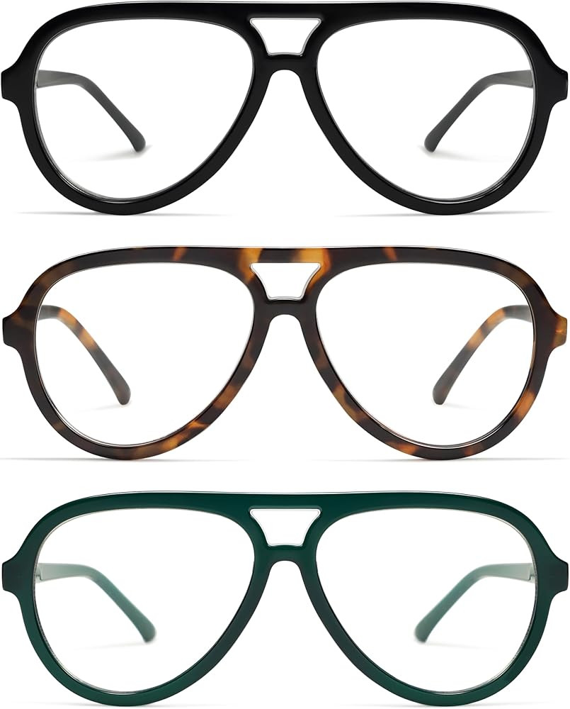 AMOMOMA 3 Pack Retro Aviator Reading Glasses for Women Men,Classic Large Oversized Reader Blue Li... | Amazon (US)