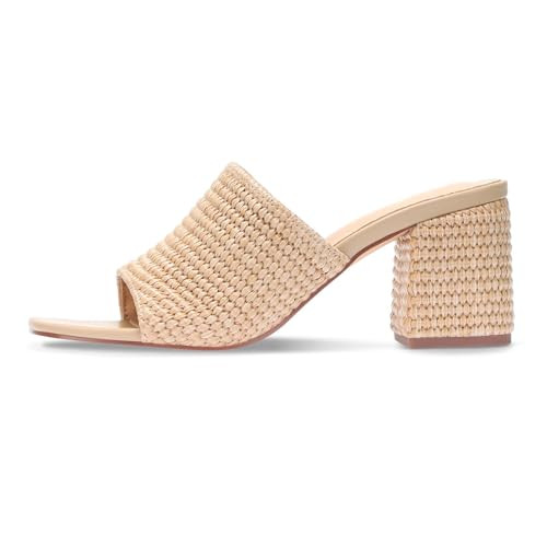 Raffia Heels for Women, Square Open Toe Woven Slip On Sandals with Block Wedge Heel - Casual Beac... | Amazon (US)