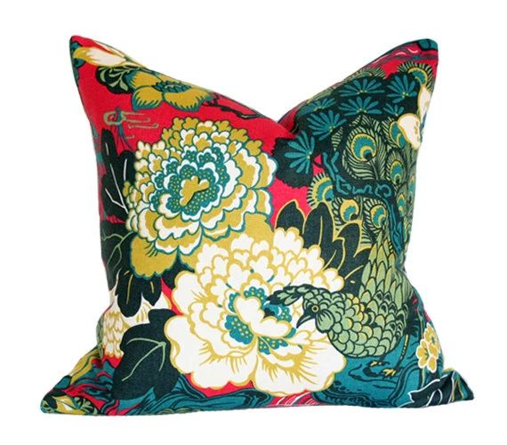 Shanghai Peacock Cerise Red Schumacher Designer Pillow Cover (limited) | Etsy (US)