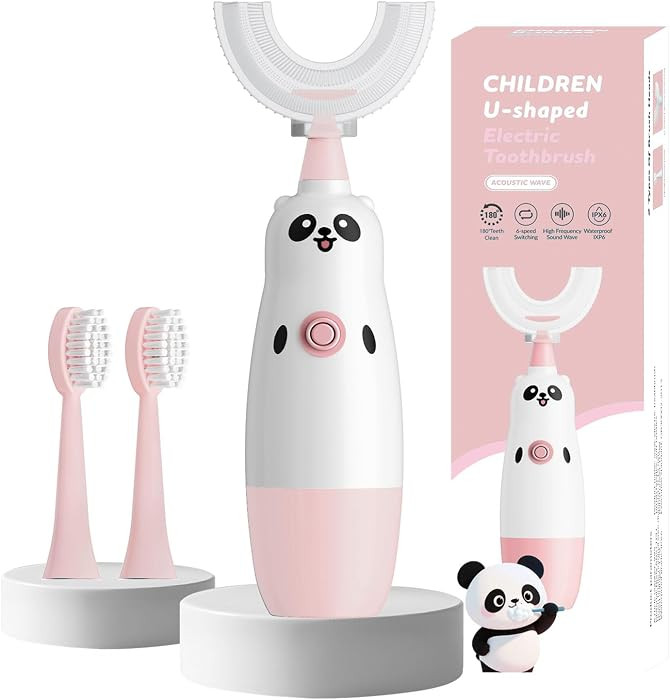 Kids U-Shaped Electric Toothbrush with 2 Brush Heads, Toddlers Sonic with 360 Degree Cleaning, So... | Amazon (US)