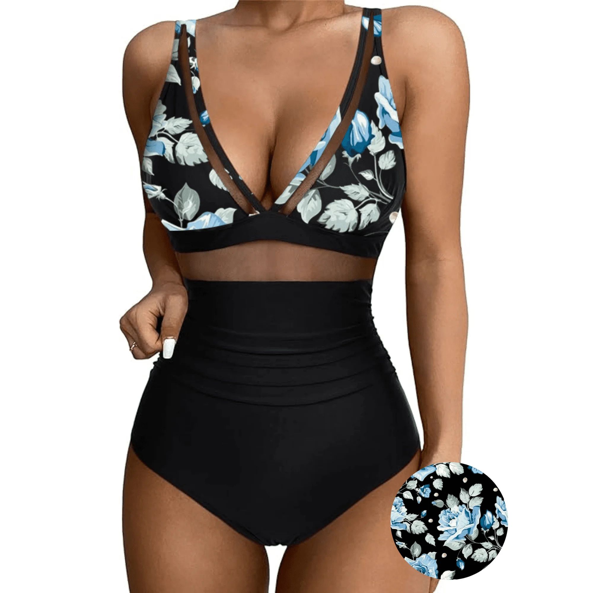 BERANMEY Floral Print Women Sexy Mesh Tummy Control One-Pieces Swimsuit for Women Push Up High Wa... | Walmart (US)
