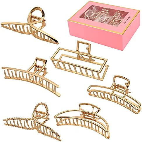 LUKACY 6 Pack Large Metal Hair Claw Clips - 4 Inch Nonslip Big Nonslip gold hair clamps ,Perfect ... | Amazon (US)