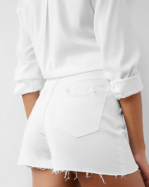 Super High Waisted White Wash Mom Jean Shorts | Express