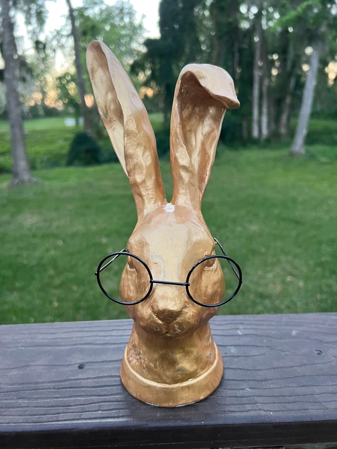 10 3/4 H Gold Distressed Easter Rabbit With Glasses Bunny Bust - Etsy | Etsy (US)