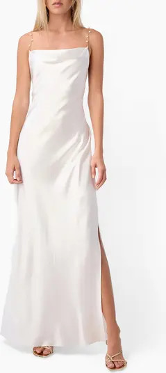 Shallon Faux Pearl Strap Satin Gown | Nordstrom