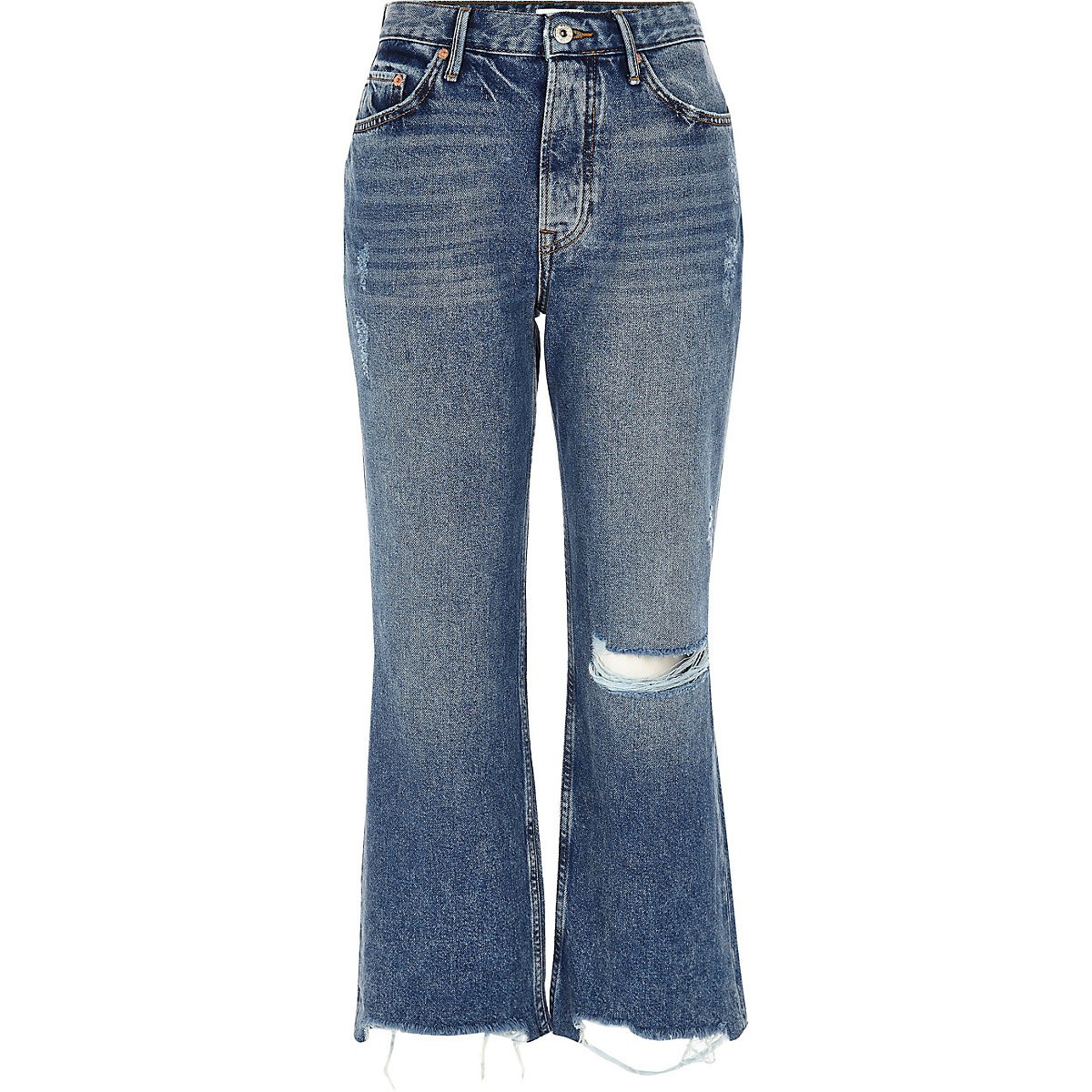Denim ripped crop flared jeans
              
            




    £42.00


            
       ... | River Island (UK & IE)
