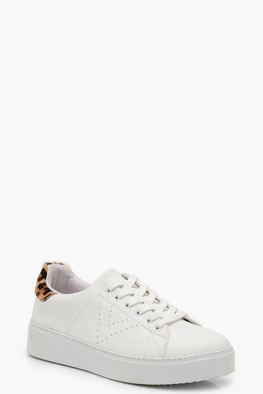 Womens Leopard Back Platform Sneakers - White - 9 | Boohoo.com (US & CA)