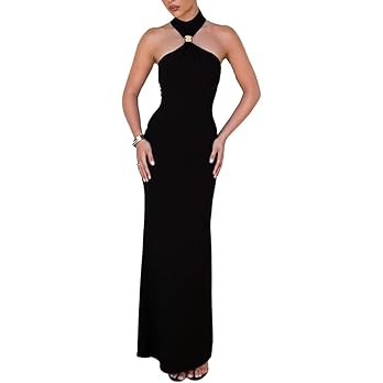 Amazon.com: ABINGOO Women Sexy Halter High Neck Bodycon Maxi Dress Sleeveless Back Slit Elegant P... | Amazon (US)