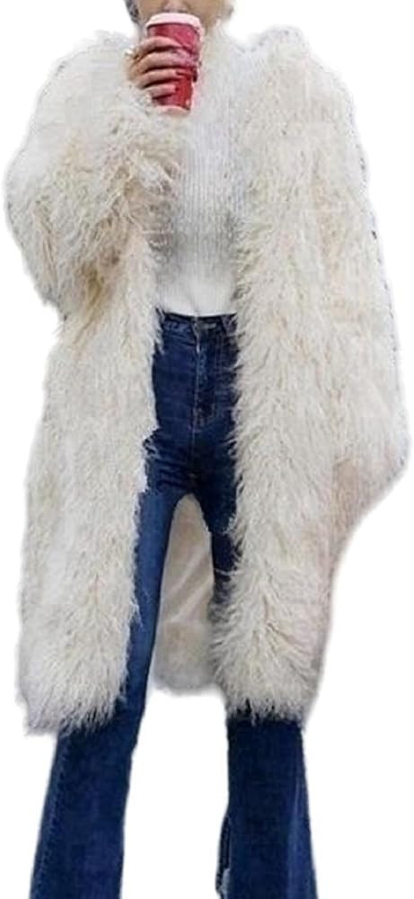 Fluffy Faux Fur Long Jacket Women's Overcoat Warm Outwear Parka Coat | Amazon (US)