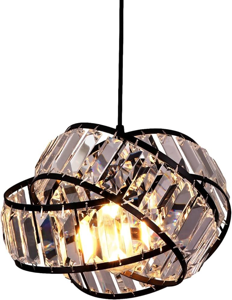 MPDITO Modern Crystal Chandelier Light Fixure Vintage Geometric Ring Black Pendant Lighting with ... | Amazon (US)