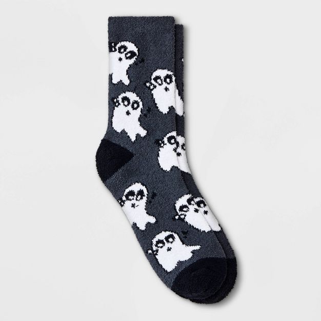 Women's "Boo!" Ghost Cozy Halloween Crew Socks - Hyde & EEK! Boutique™ Gray 4-10 | Target