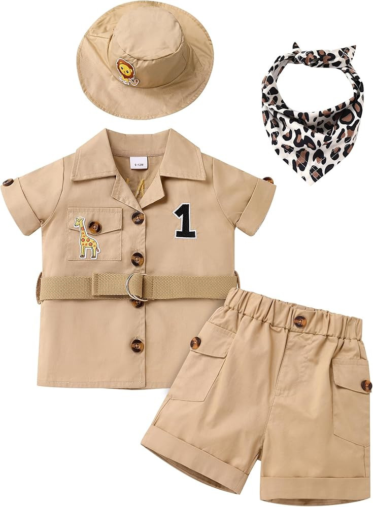 OBEEII Baby Boys Safari Outfit Infant Wild 1st Birthday Photoshoot Shirt Top Shorts Set Animals Z... | Amazon (US)