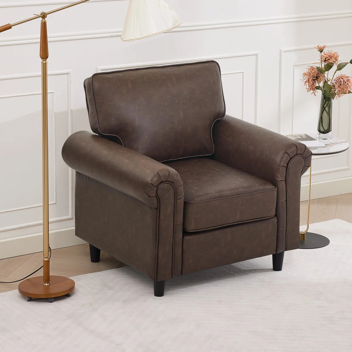 39.4" Wide Rolled Accent Chair Faux Leather Armchair | Wayfair North America