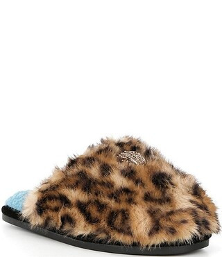 Kensington Leopard Faux Fur Logo Ornament Slippers | Dillard's