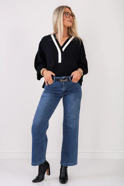 Just Black Dark Denim Slim Wide Leg Jean | The Willow Tree