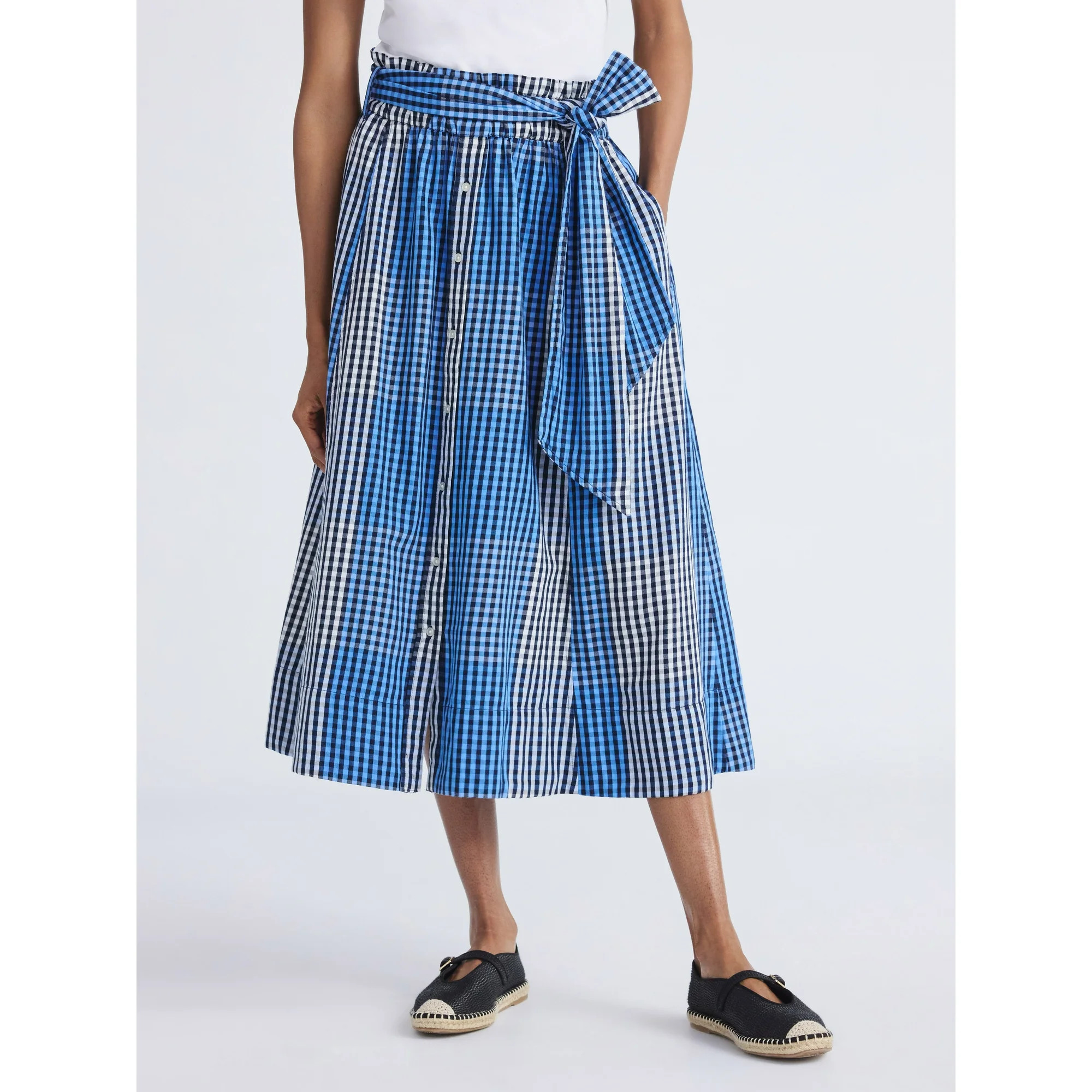 Free Assembly Women's and Women's Plus Cotton Button Front Midi Skirt with Paperbag Waist, Sizes ... | Walmart (US)