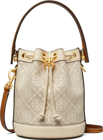 Tory Burch T-Monogram Mini Jacquard & Leather Bucket Bag | Nordstrom | Nordstrom