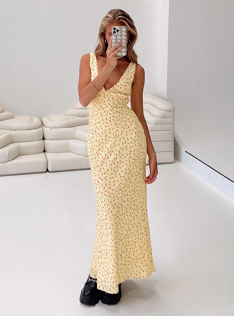 Nellie Maxi Dress Yellow / Red Floral | Princess Polly US