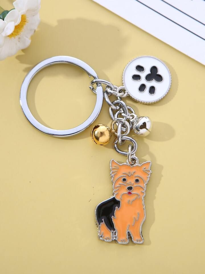 1pc Metallic Pet Dog Keychain Yorkie/bulldog Pendant For Car Keys, School Bag, Couple Gift | SHEIN