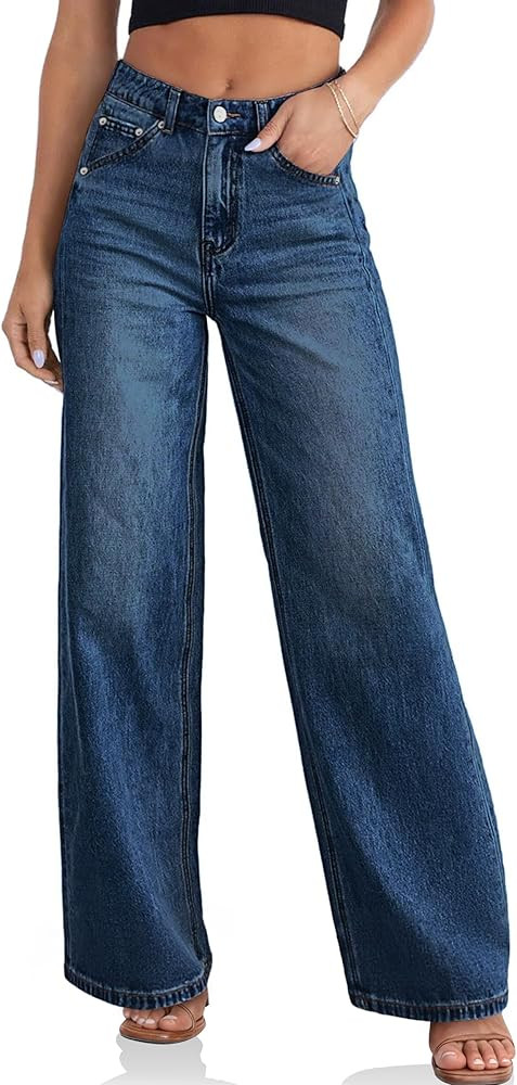 Cicy Bell Womens Wide Leg Baggy Jeans High Waisted Boyfriend Loose Denim Pants with Pockets | Amazon (US)