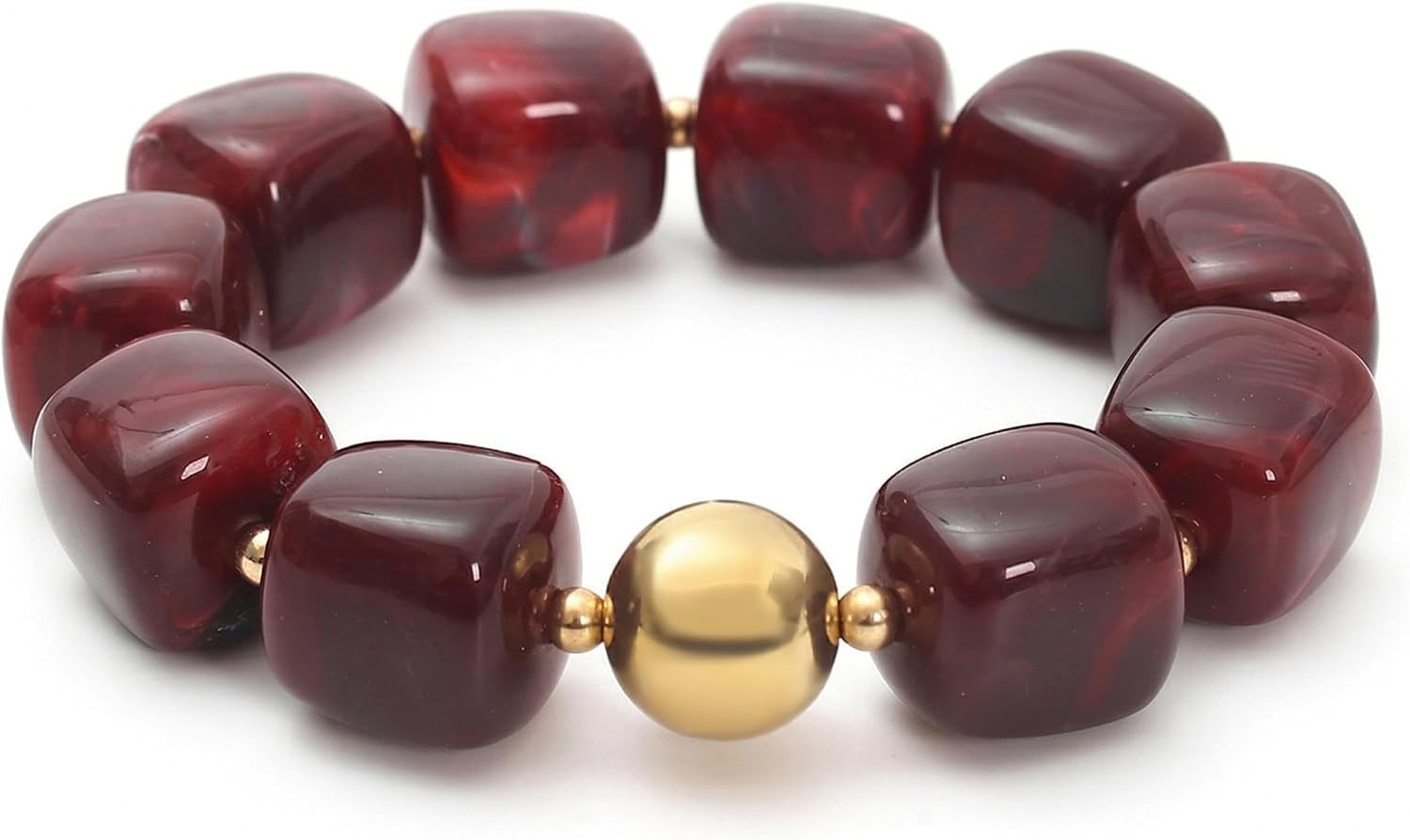Beaded Bracelets for Women Chunky Cube Marble Pattern Acrylic Stretch Bracelet with Gold Bead Accent Boho Vintage Statement Jewelry for Daily Wear Vacation Party Gift | Amazon (US)
