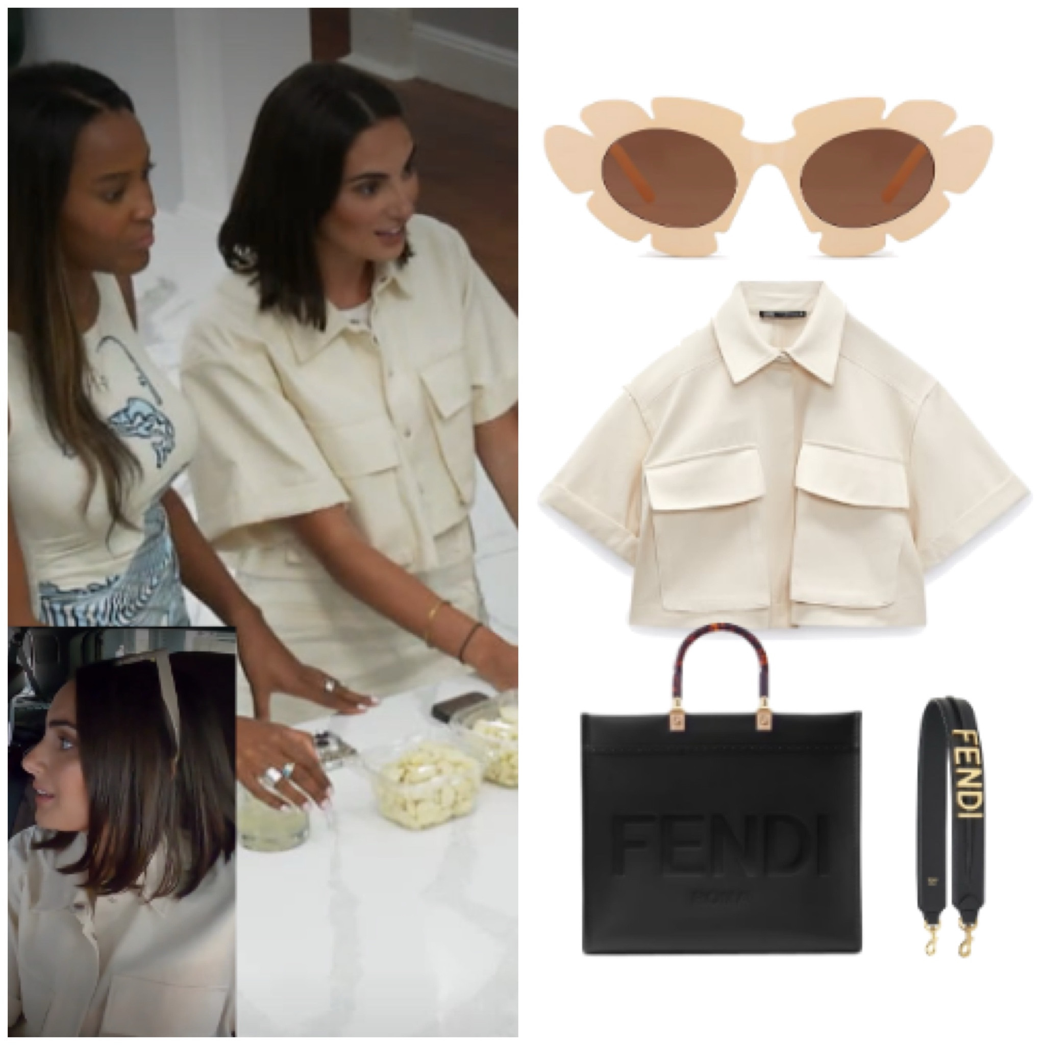 Paige DeSorbo’s Ivory Cargo Pocket Shirt Is Sold Out at Zara // Shop Similar and her sunglasses and bag