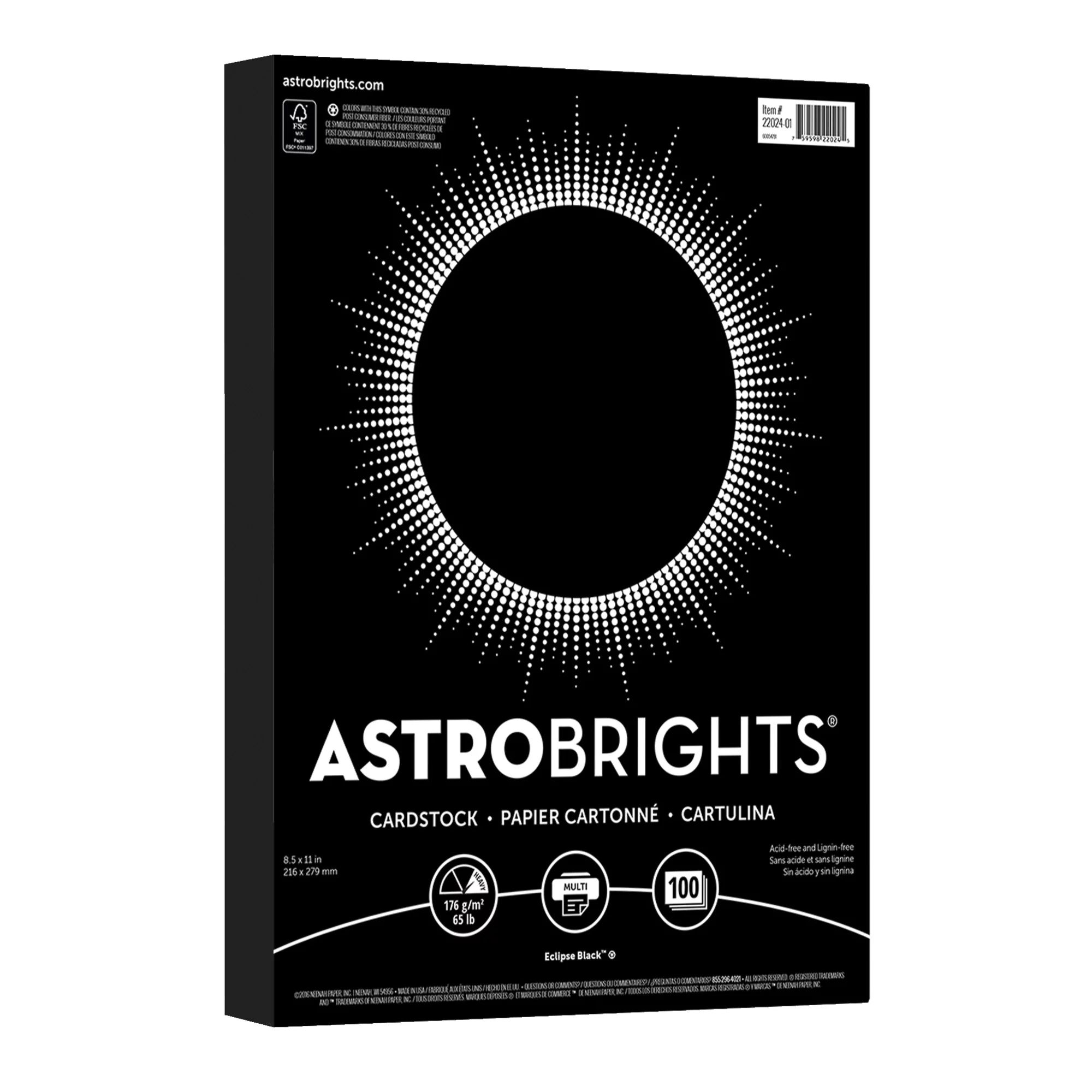 Astrobrights Colored Cardstock, 8.5" x 11", 65 lb., Eclipse Black, 100 Sheets | Walmart (US)