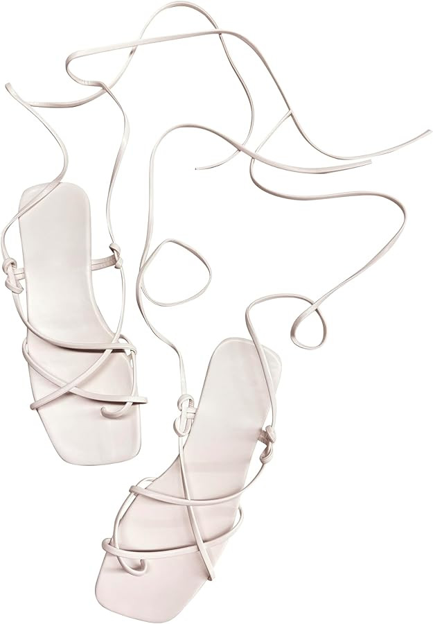 GORGLITTER Women's Lace Up Strappy Toe Ring Flat Sandals Tie Leg Leather Sandals | Amazon (US)