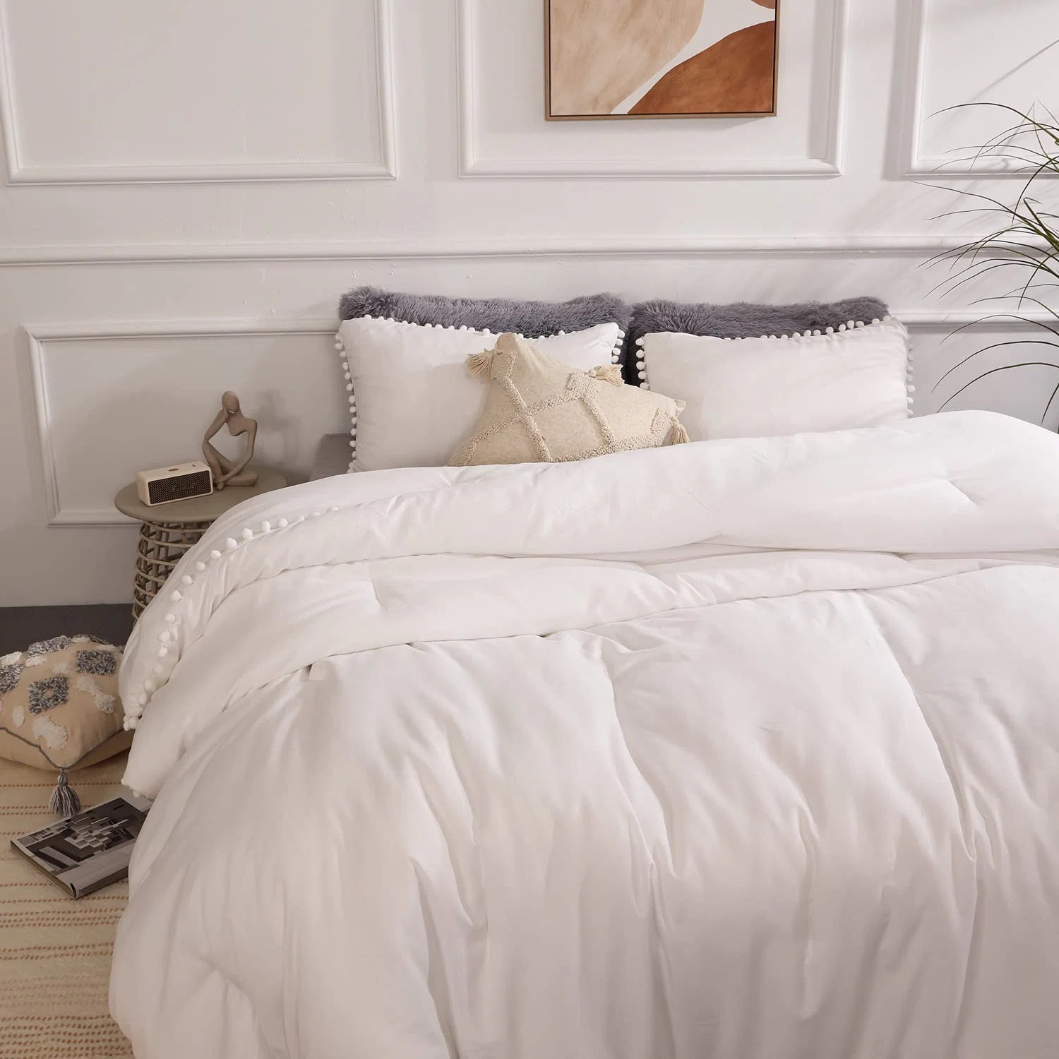 YIRDDEO Ball Pom Fringe Comforter Set 3 Pieces- All Seasons Soft Comforter With Two Pillowcases | Wayfair North America