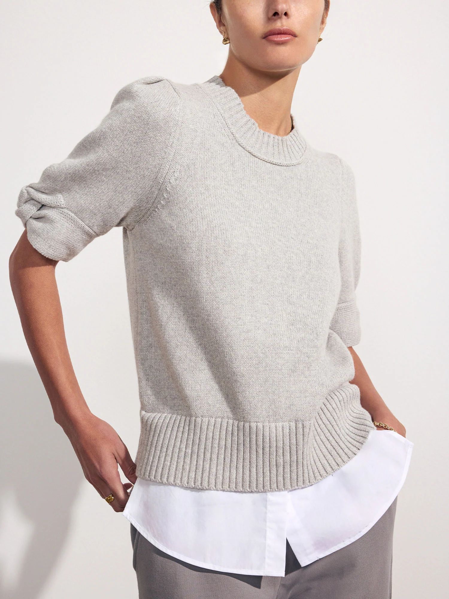 Brochu Walker | Women's Emmet Knot Sleeve Looker in Oyster Grey Mélange with White | Brochu Walker