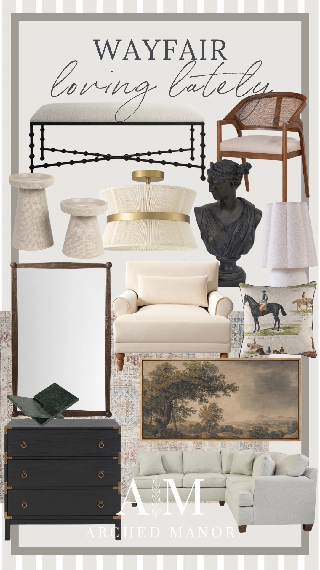 Wayfair favorites: currently loving pops of black, neutral furniture, and dark accents. I always love this flush mount light fixture for a touch of gold! 

#LTKSeasonal #LTKHome