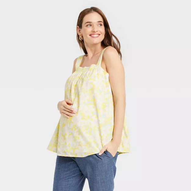 The Nines by HATCH™ Cotton Maternity Tank Top Yellow Floral | Target