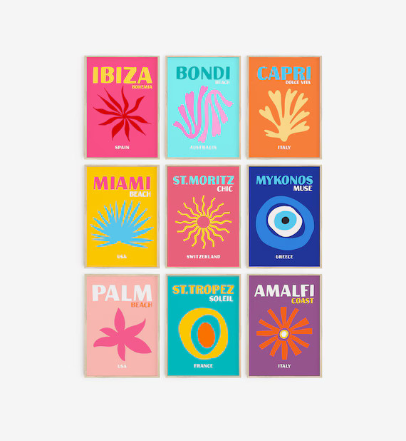 Travel Poster Print Set Preppy Room Decor Maximalist Decor - Etsy | Etsy (US)