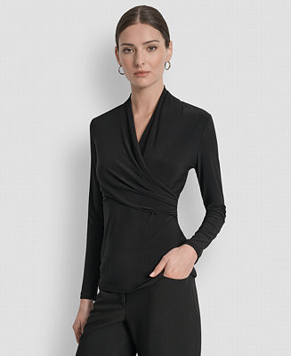 Women's Matte Jersey Faux Wrap Top, Regular & Petite | Macy's
