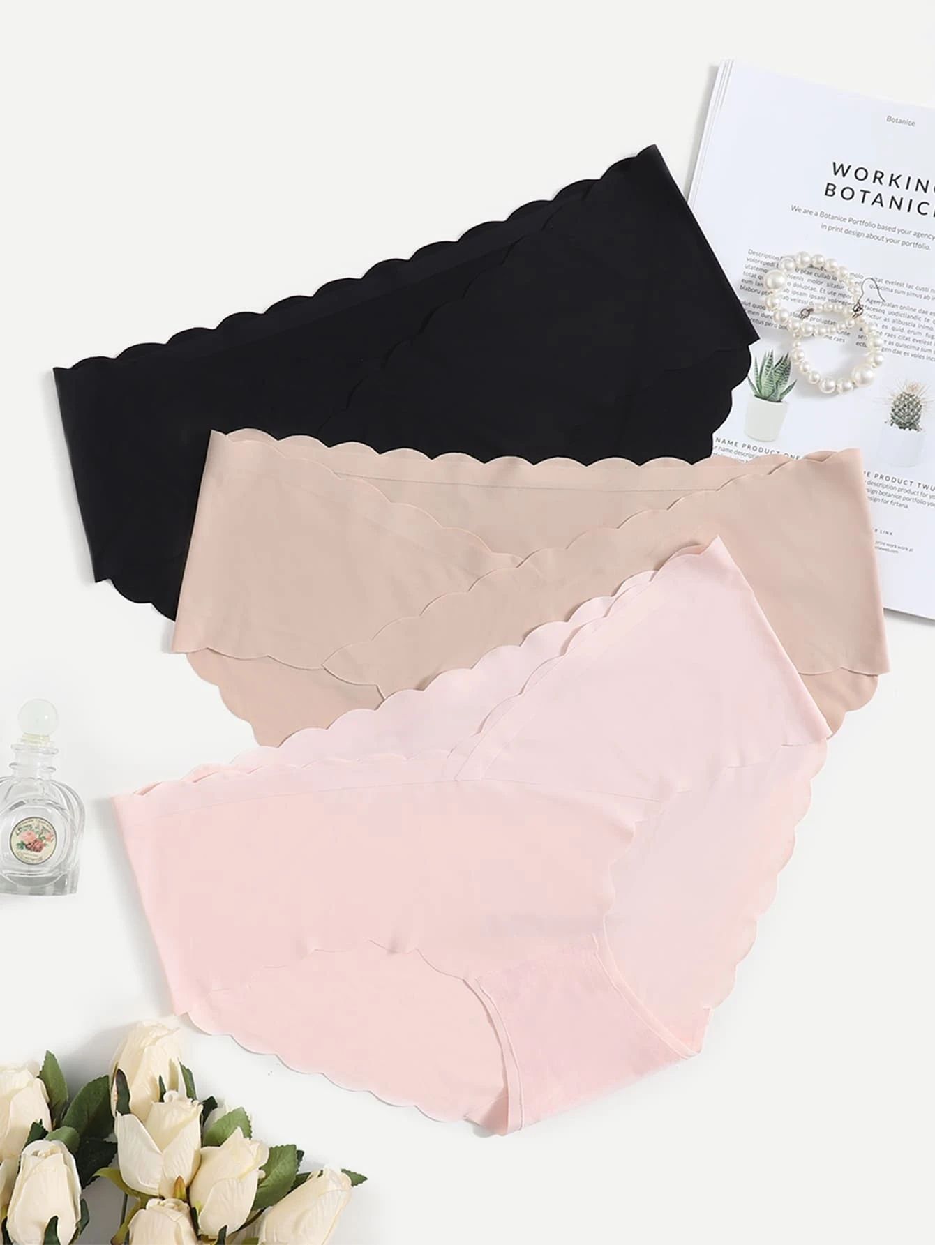 3pack Plus Scallop Trim Seamless Panty Set | SHEIN
