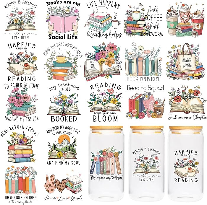 UV DTF Cup Wraps Stickers - 20 Sheet Booklover UV DTF Transfer Sticker, Book UVDTF Cup Wraps for ... | Amazon (US)
