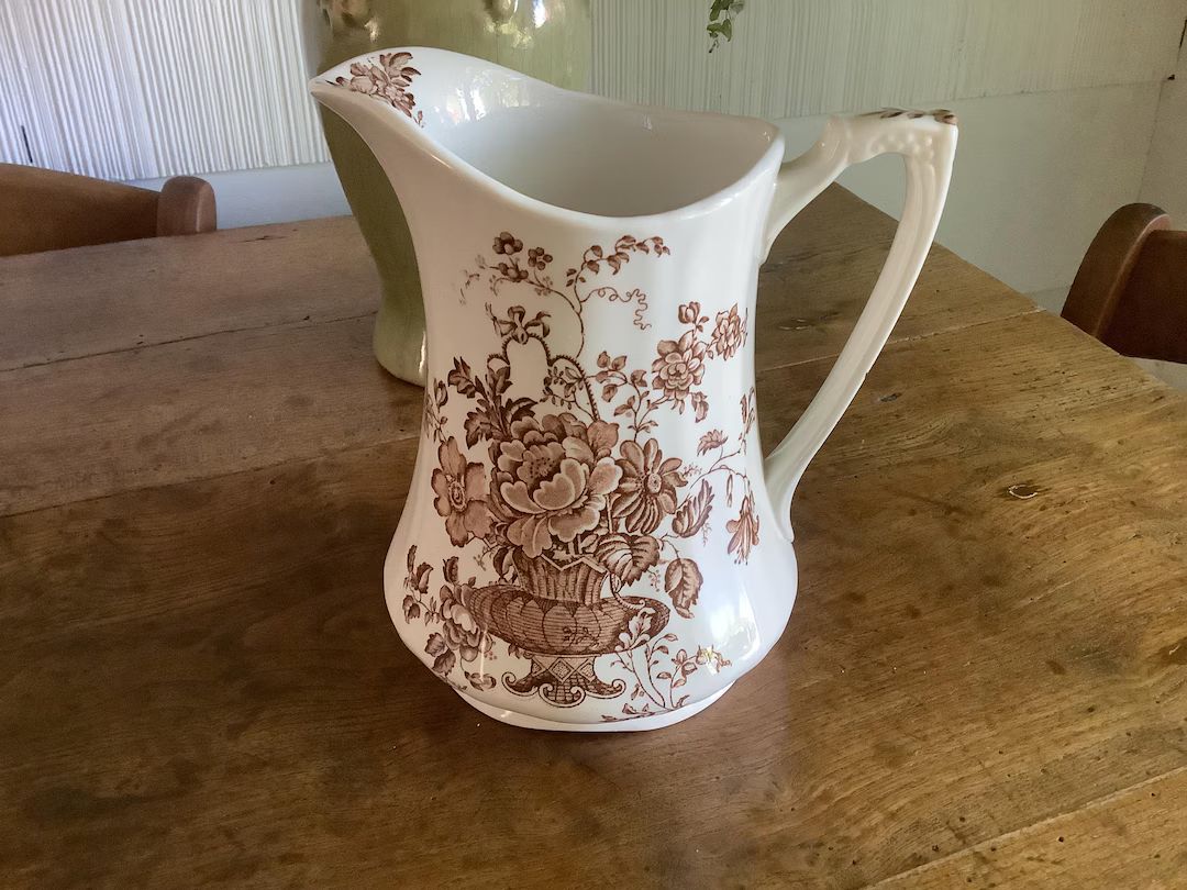 Vintage Meakin Brown Transferware Pitcher 7 - Etsy | Etsy (US)