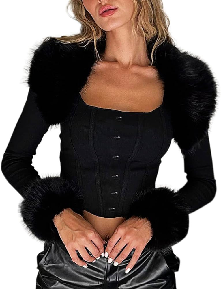 VWIWV Women Long Sleeve Crop Jacket with Faux Fur Collar Coat Outwear Lightweight Casual Jackets ... | Amazon (US)