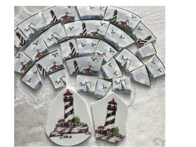 NAUTICAL Lighthouse/sailboats Mosaic Tiles - Recycled Plates - Etsy | Etsy (Global)