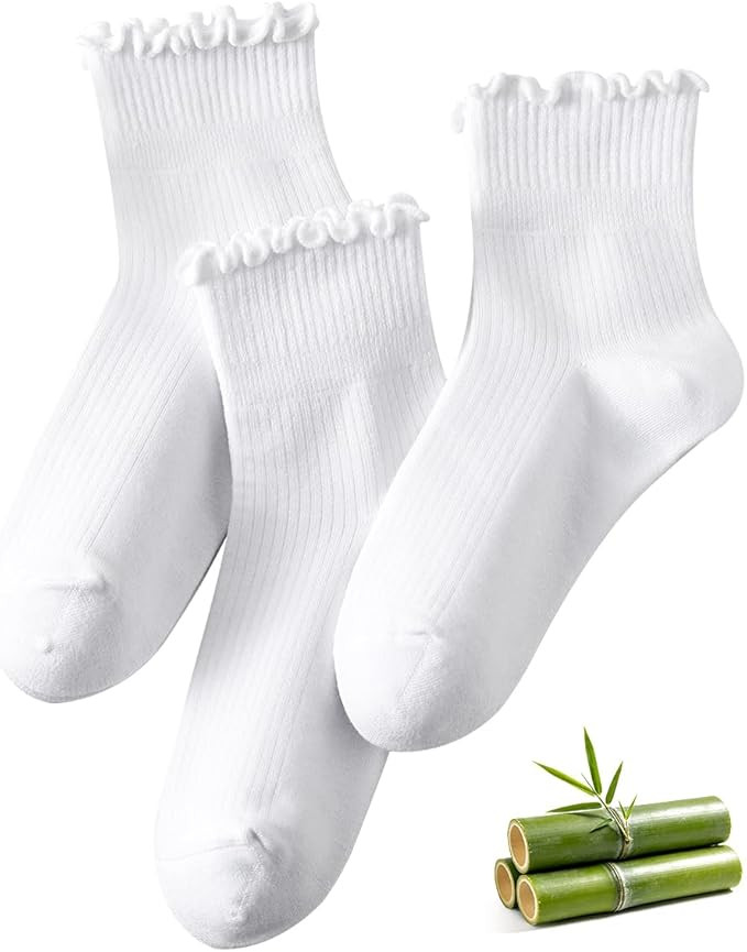 ANDERE ARTE Women’s Viscose from Bamboo Ruffle Ankle Socks, Soft Breathable Lettuce Edge Crew S... | Amazon (US)
