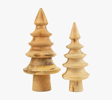 Turned Mango Wood Christmas Trees - Set of 2 | Pottery Barn (US)