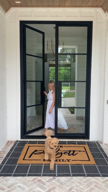 I found this outdoor rug for under $36 and I love how it changed this space! The personalized doormat is a 36 x 60. I sized up to a medium in the dress for more room in the bust. 

Summer outfit / summer dress / patio furniture / porch / front porch / rug / sandal / sandals 

#LTKfindsunder50 #LTKhome #LTKSeasonal