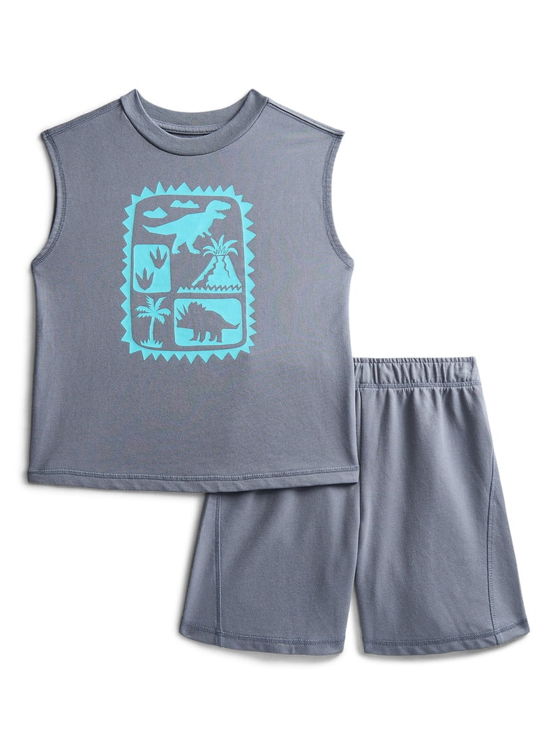 Wonder Nation Little Boys Graphic Tank Top and Shorts Set, 2-Piece, Sizes 4-10 | Walmart (US)