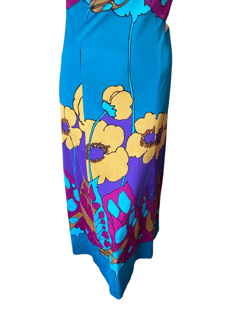 vintage 70s neck detail bold statement floral print maxi dress 12 14 | Etsy (Global)